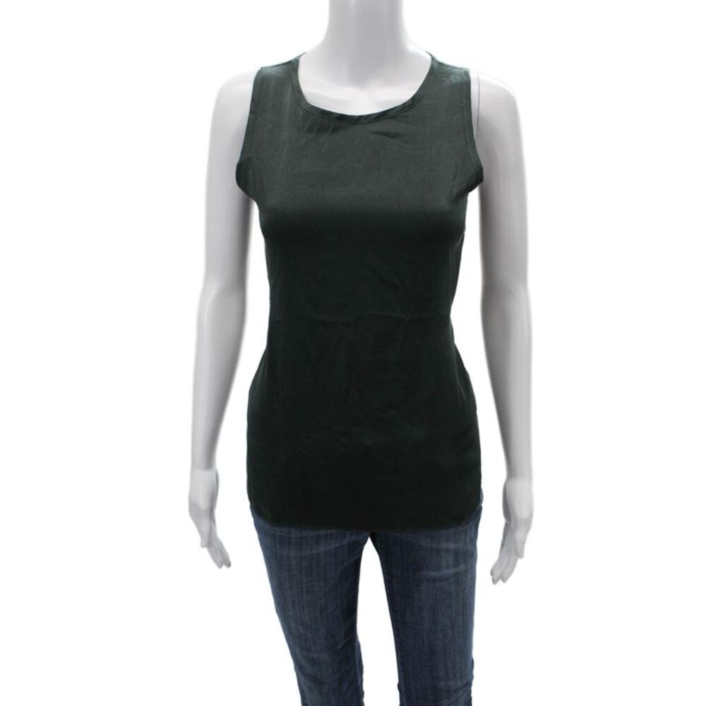 Michelle Farmer Women Basic Silk Green Sleeveless Round Neck Tank Size S